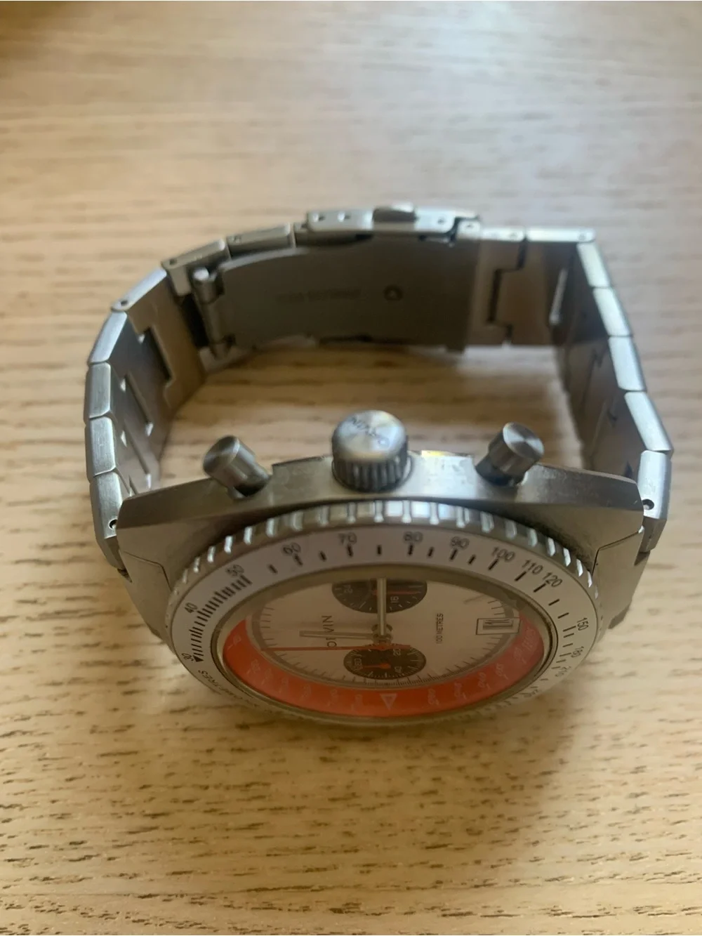 Orvin Racing Chronograph VK64 Watch - Silver with Red Accent
